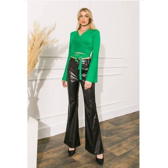 Unique Vintage Jealous Tomato Green Wrap Sweater Crop Top Size M - Picture 5 of 10